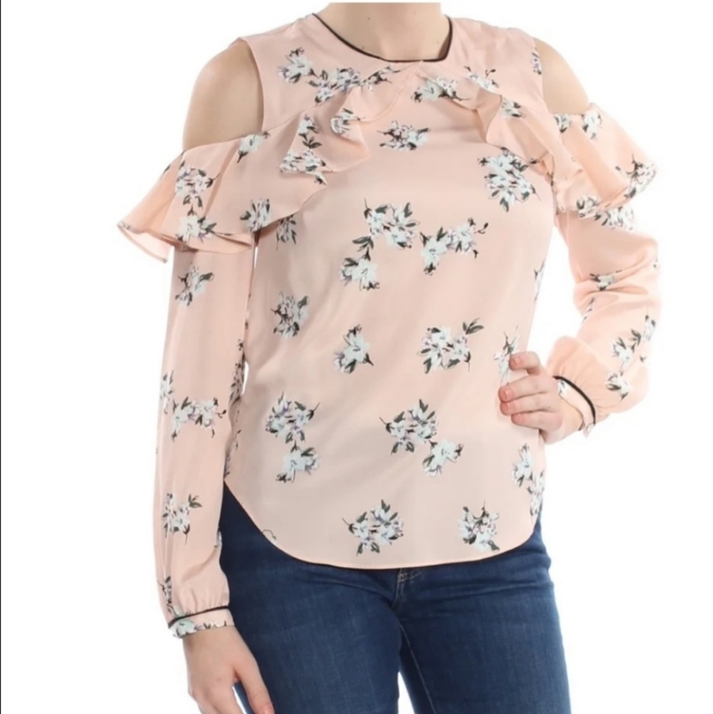Womens Lauren Ralph Lauren Ruffle Cold Shoulder Pink Floral Top Size PM